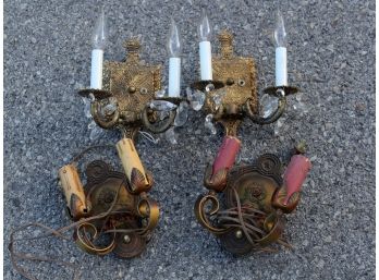 Two Pair Vintage Bronze Wall Sconces C. 1920's