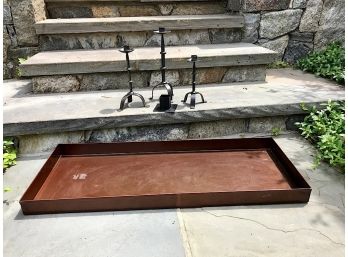 Metal Boot Tray And Candlesticks