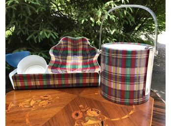 Plaid Ice Bucket And Serving Set