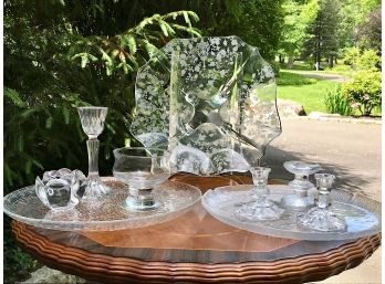 Glass Candlesticks And Platters