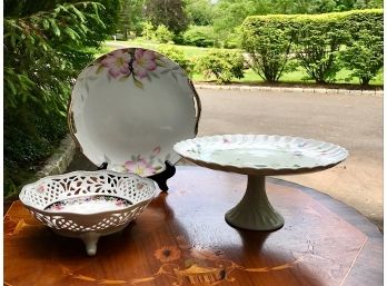 Pretty In Pink Floral Platter, Dish And Cake Stand