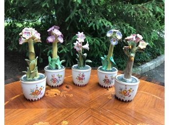 Five Decorative Porcelain Topiaries