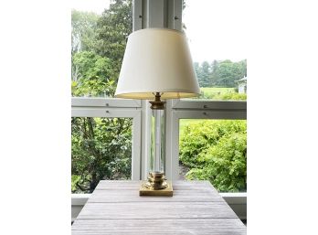 A Glass And Brass Lamp By Restoration Hardware