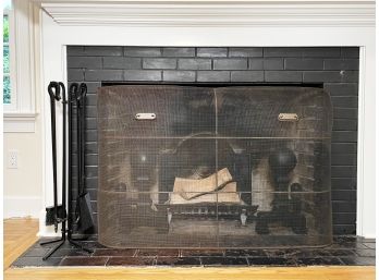 A Vintage Wrought Iron Fireplace Assembly