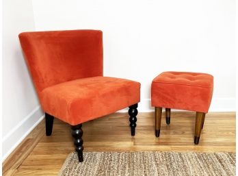 A Modern Microfiber Chair And Ottoman