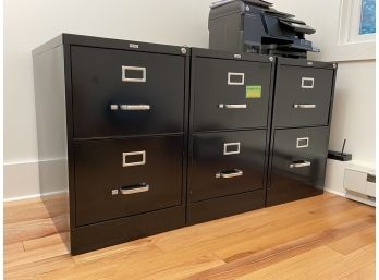 A Trio Of Double Drawer Metal Staples Filing Cabinets