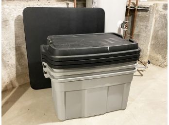 Assorted Tubs And A Vinyl Card Table