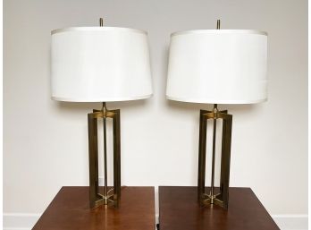 A Pair Of Modern Brass Lamps By Restoration Hardware