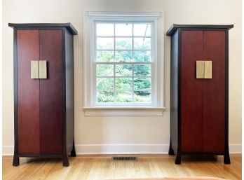 A Pair Of Modern Chinoiserie Lacquer, Rosewood And Brass Cabinets