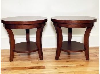 A Pair Of Modern Mahogany End Tables (Possibly Crate & Barrel)