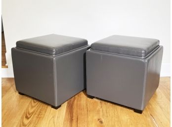 A Pair Of Modern Patent Leather Storage Ottomans