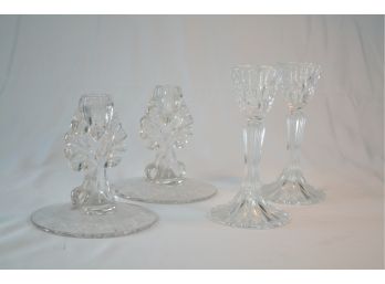 Cut And Etched Glass Candle Holders