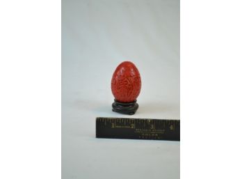 1970's Red Cinnabar Hand Carved Chinese Egg