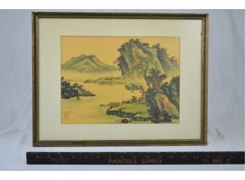 P. Chan Watercolor On Silk Chinese Landscape