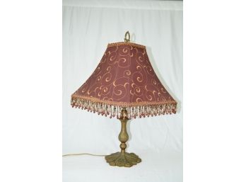 Ornate Antique Lamp With Contemporary Fringe Shade