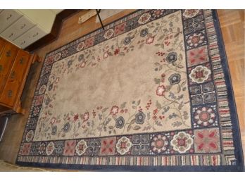 Floral Rug With Striped Edge