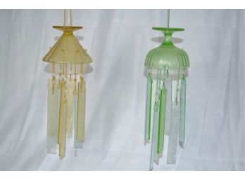 Two Custom Depression Glass Wind Chimes