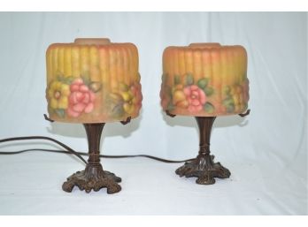 Pair Of Antique Puffy Bedside Lamps