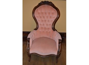 Pink Velvet Gentlemen's Victorian Parlor Chair