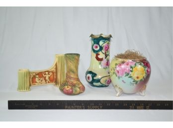 Lot Of Four (4) Pieces Antique Pottery / Porcelain