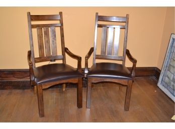 Pair Of Solid Wood Dining Chairs With Vinyl Seats