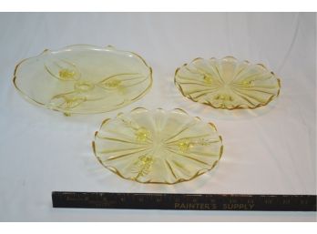 Footed Yellow Glass Serving Trays