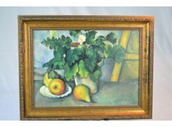 'Pot Of Flowers And Pears' Still Life Oil On Canvas Reproduction By Paul Cezanne