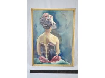 Watercolor By Ann Meridith Of Girl In Hat And Corset