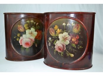 Hand Painted Waste Basket Pair