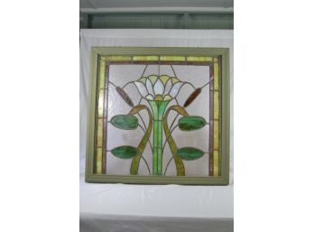 Antique Stain Glass Window With Lotus