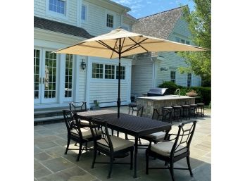 Restoration Hardware Cast Aluminum  Outdoor Dining Table, Chairs & Umbrella  2 Of 2