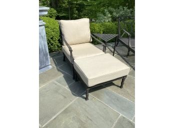 Restoration Hardware Cast Aluminum Chair With Side Table, Ottoman & Cushions