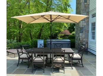 Restoration Hardware Outdoor Dining Table, 6  Chairs & Sunbrella Umbrella 1 Of 2