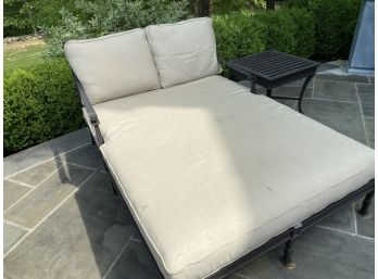 Restoration Hardware Cast Aluminum Double Chaise Lounge, Side Table With Cushion