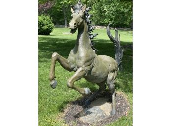 Majestic Cast Bronze Life Size Horse Garden Sculpture On Stand ( Paid $ 8,950.)