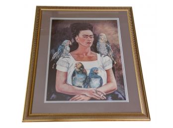 Frida Kahlo Me And My Parrots Framed Self Portrait Print