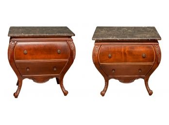 Pair Of Bombay Harrington Bombe Side Tables With Parquet Marble Top