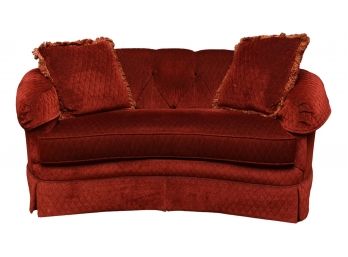 Diamond Pattern Tufted Back Luxurious Upholostered Loveseat With Two Matching Fringed Pillows