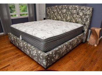 Bloomingdale's Tufted Back Upholstered King Size Bed Frame With Nailhead Trim (RETAIL $3,355)