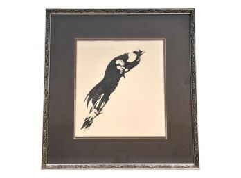 Signed Framed Etching Of A Bird In Flight With Human Face Dated 1974