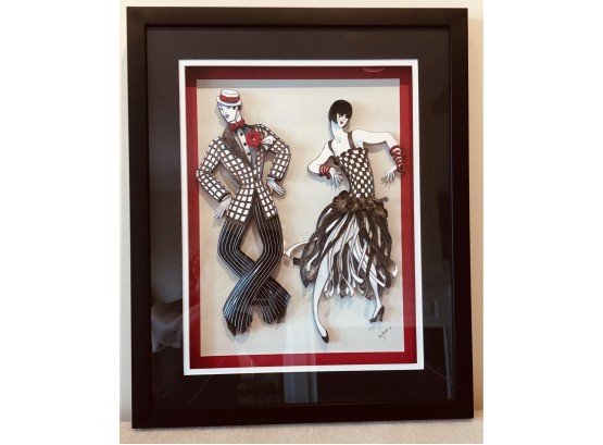 Rare And Fabulous (!) 3-D Original Dancing Couple Doing The Charleston ~ Shadowboxed Paper Art