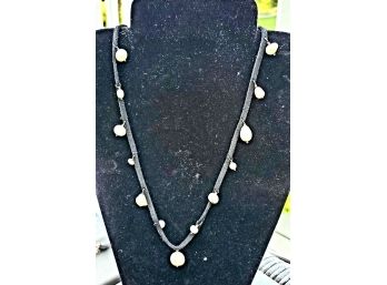 Black String Necklace With Pearl Accents