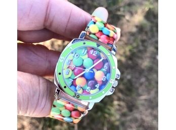 Colorful Fun Candy Balls Top Trenz Wrist Watch With Supple Comfy Matching Band As New So Cool ~ Needs Battery