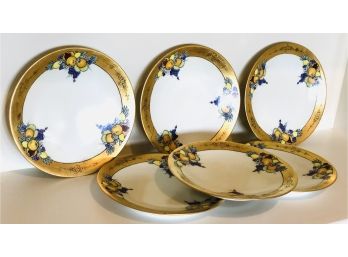 Gorgeous Set Of 6 Gold Detailed Hand Painted Limoges Dessert Plates