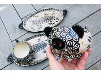 Pair Of Pig Themed Glazed Ceramic Soup And Sandwich Sets By Templates