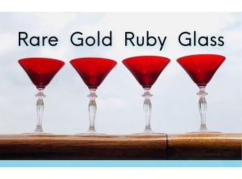 Gold Ruby Glass {SERIOUSLY RARE} Impossible Antique 4 Martini Glasses