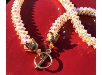 Sparkling Snake Vertebrae Crystal Necklace With Gold Flower Petal Tip Toggle Closure Bridal