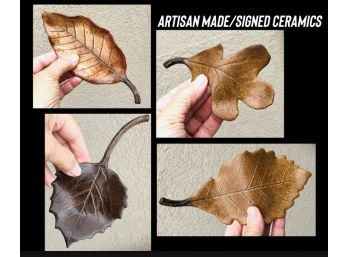 Wonderful Hand Made Artist Signed Ceramic Leaves Ready To Hang