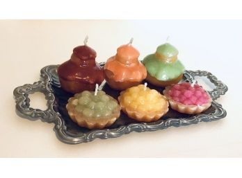 So Sweet ~ 6 Candle Pastries On A Silver Plated Tray