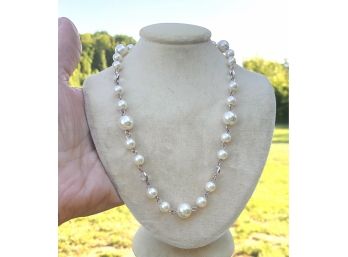 Costume Pearls And Bezel-Set Crystals Shortie 15' Flower Girl Necklace